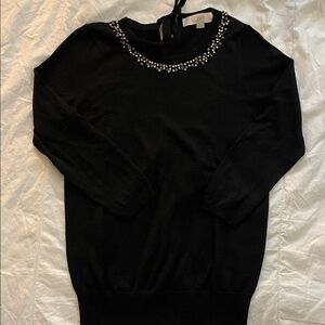 LOFT Black Sweater with Embellished Neckline